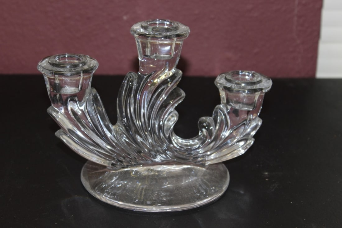 A Glass 3 Candle Holder: 8 inches long