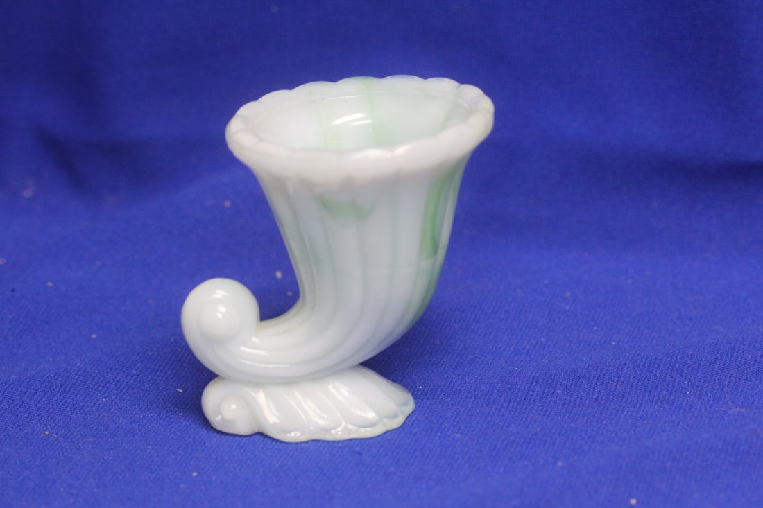An Akro Glass Cornucopia Small Vase or Holder: 3 inches tall