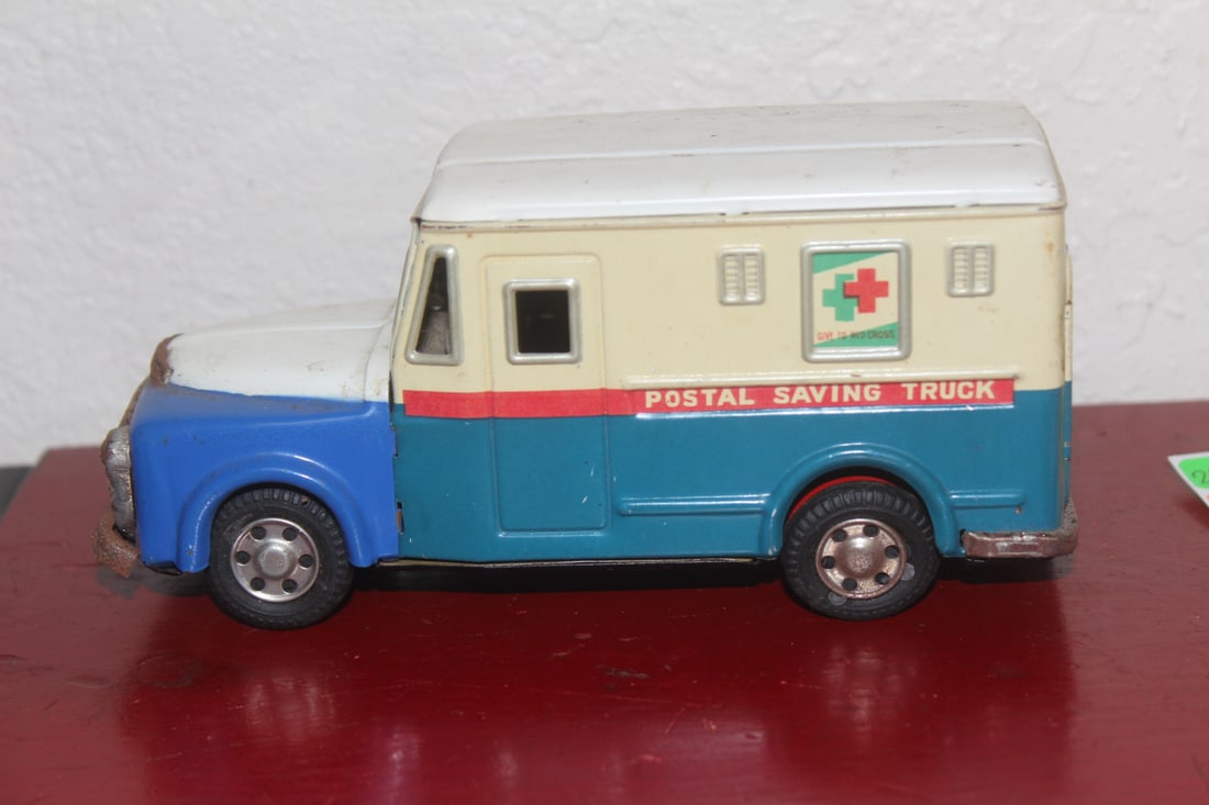Vintage Japanese Tin Litho Dodge Postal Truck: made in Japan - 6 7/8" long