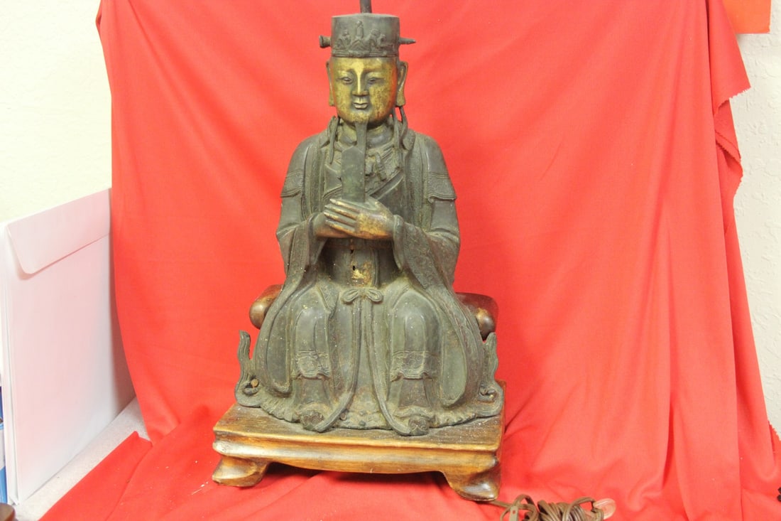 An Antique Chinese Gilt Bronze on Stand: Nicely detailed - most likely 19th century or earlier - bronze only: 14" tall - some loss due to age - ONLY WIRE TRANSFER PAYMENT ON THIS LOT