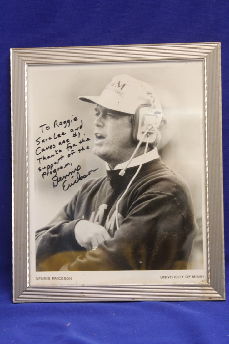Framed Autograph of Dennis Erickson: hand signed by Dennis Erickson - overall= 11 3/8" x 9 3/8"