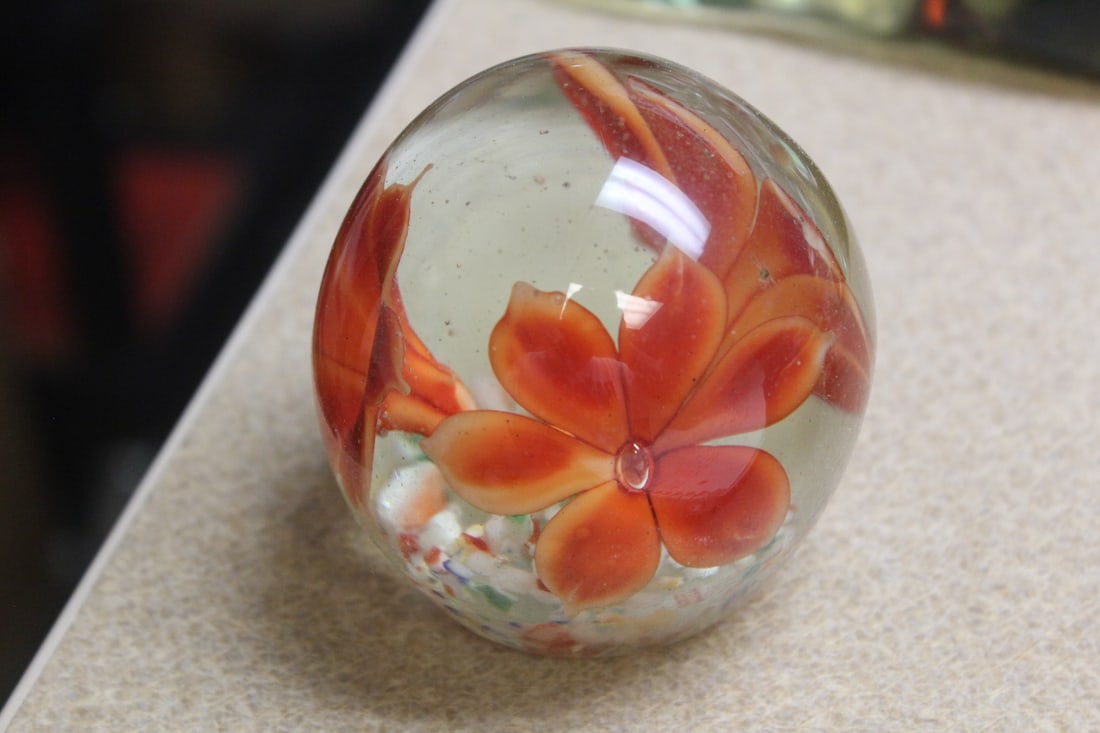 Vintage Art Glass Paperweight: 2 3/4" across
