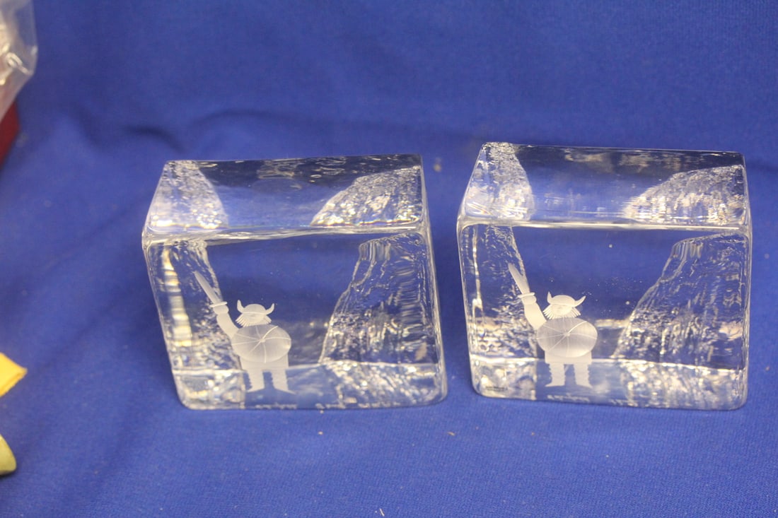 Signed Crystal Bookends - 4