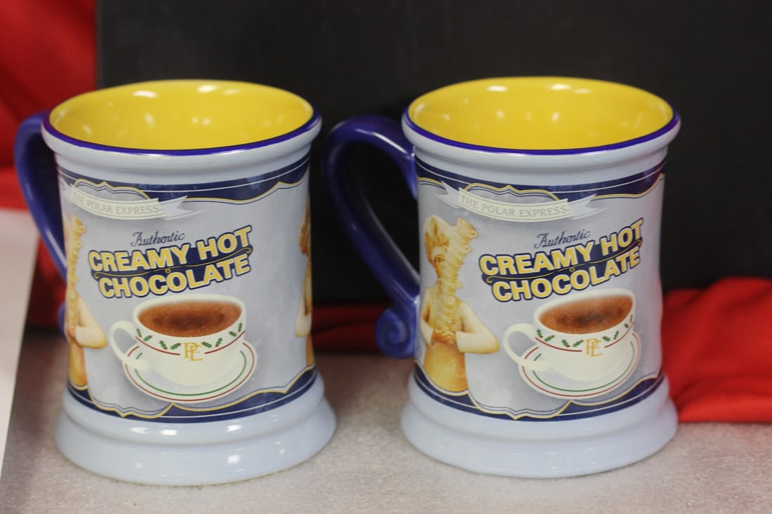 Set of 2 Warner Borthers Polar Express Mugs: 4 1/4" tall