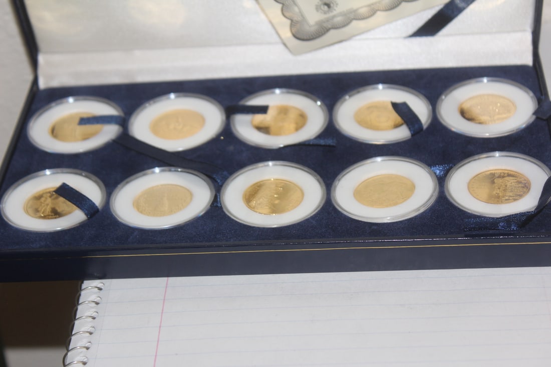 Ten Statehood Quarter Dollars: 24Kt gold plated edition - boxed - 1999-2000