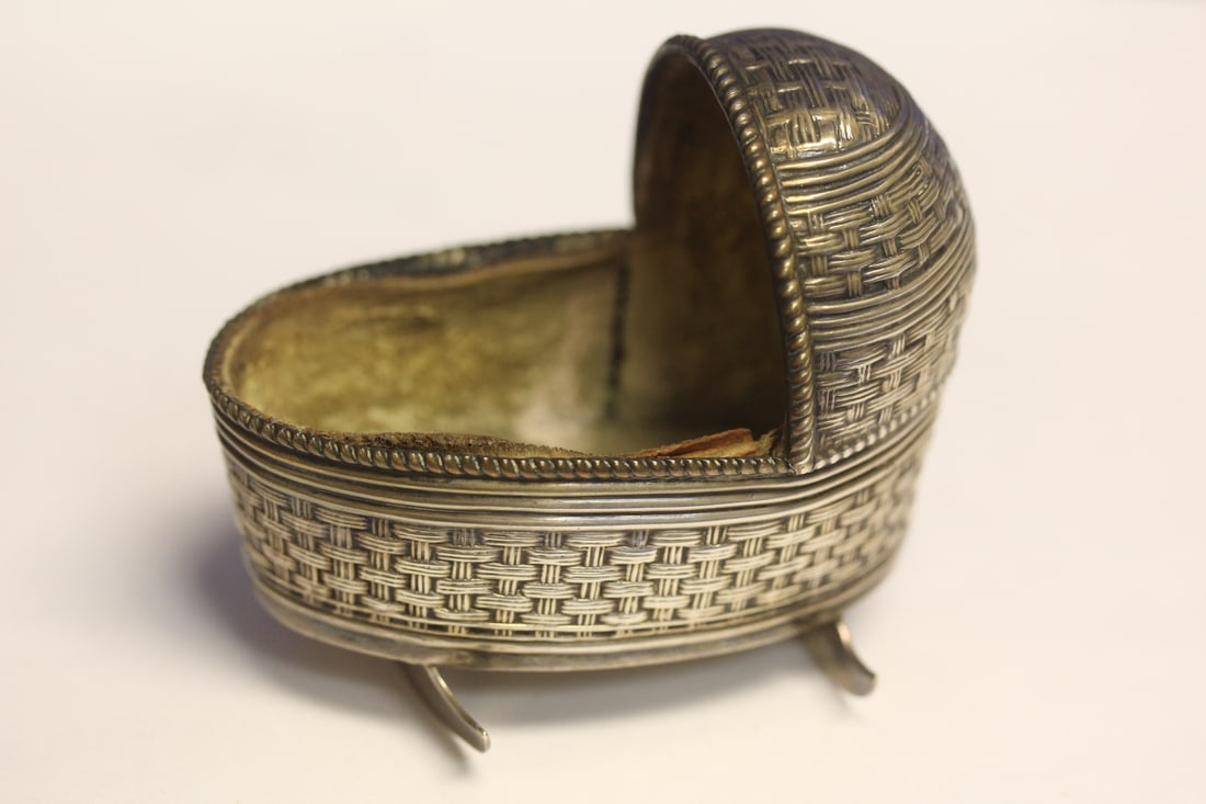 1900's Sterling Baby Crib Cradle: 3 1/8" long