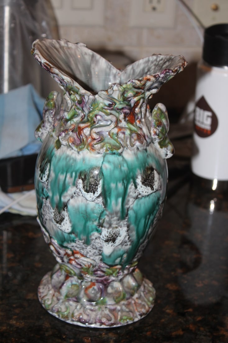 Majolica Style Vase: made in Italy - 10" tall