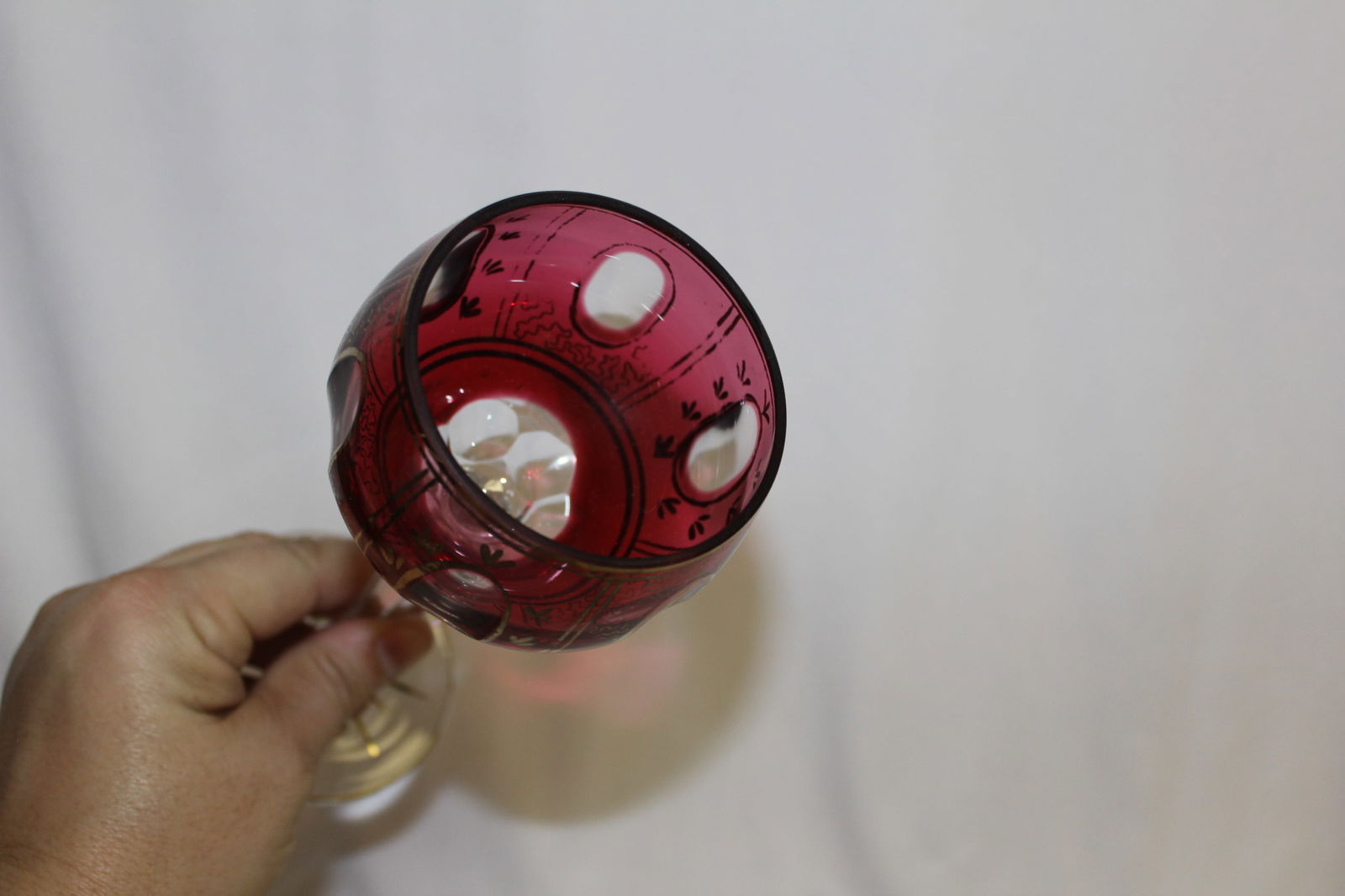 A Ruby Red Cut Glass Goblet - 5