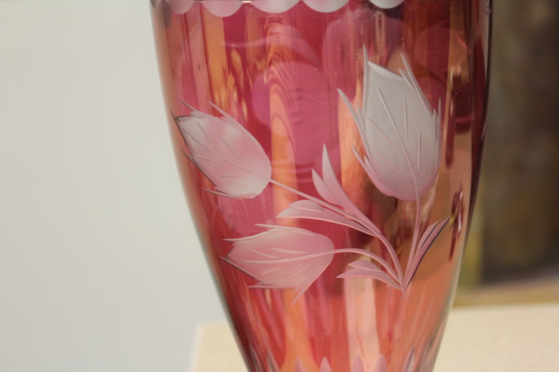 Ruby Red Cut Glass Vase - 2