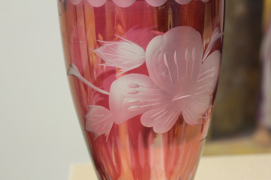 Ruby Red Cut Glass Vase - 3