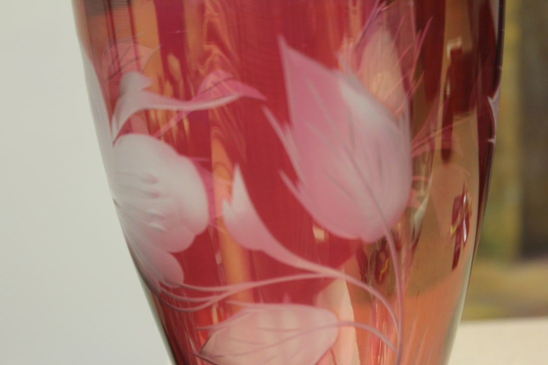 Ruby Red Cut Glass Vase - 5