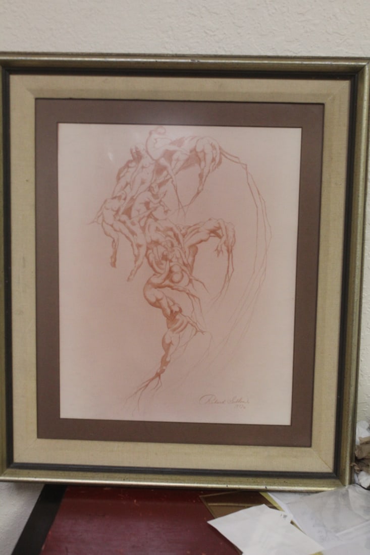 Signed Richard Sedlow Lithograph Nudes: framed - overall= 19" x 16"