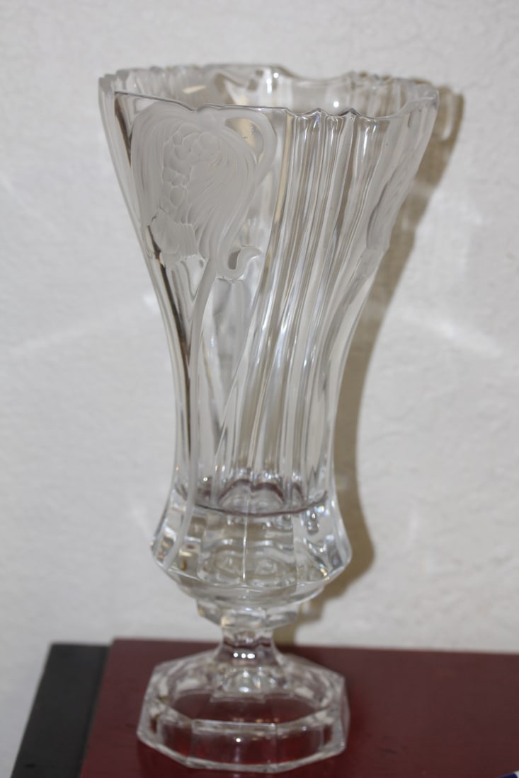 Frost Flower and Clear Crystal Vase: 10 3/4" tall