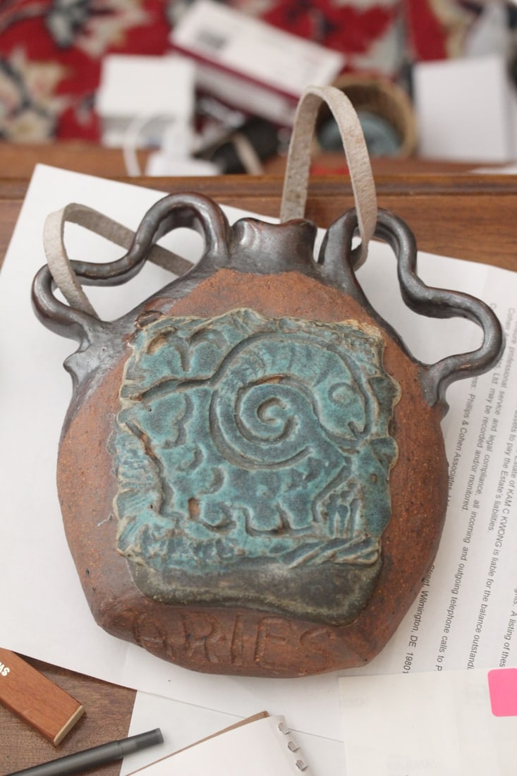 Signed Art Pottery of a Canteen: 7 3/8" wide