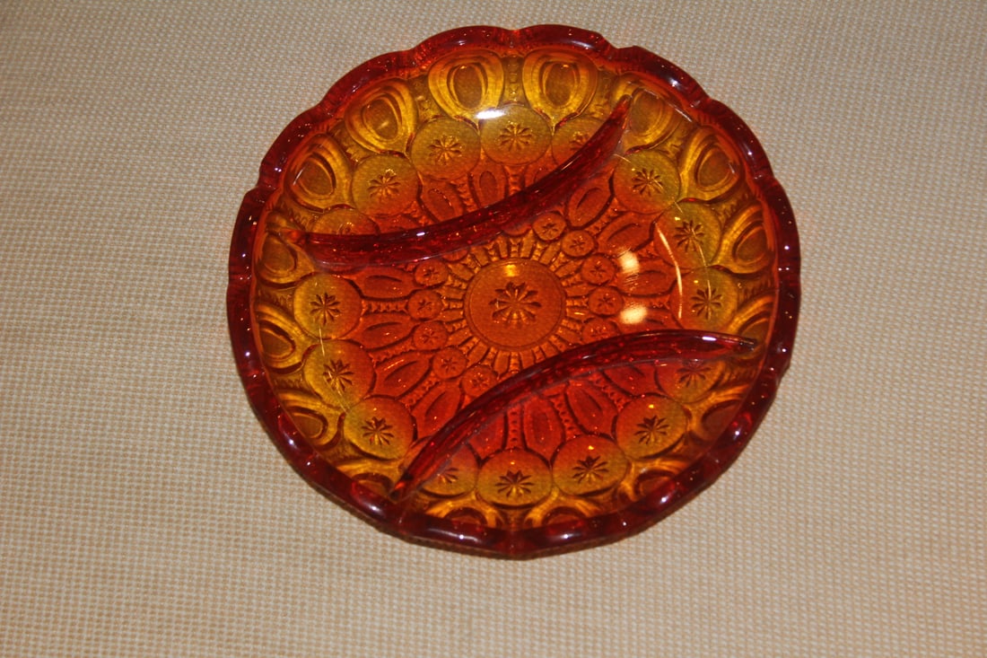 Amber Glass Divider: most likely for sweets - 8 3/8" in diameter
