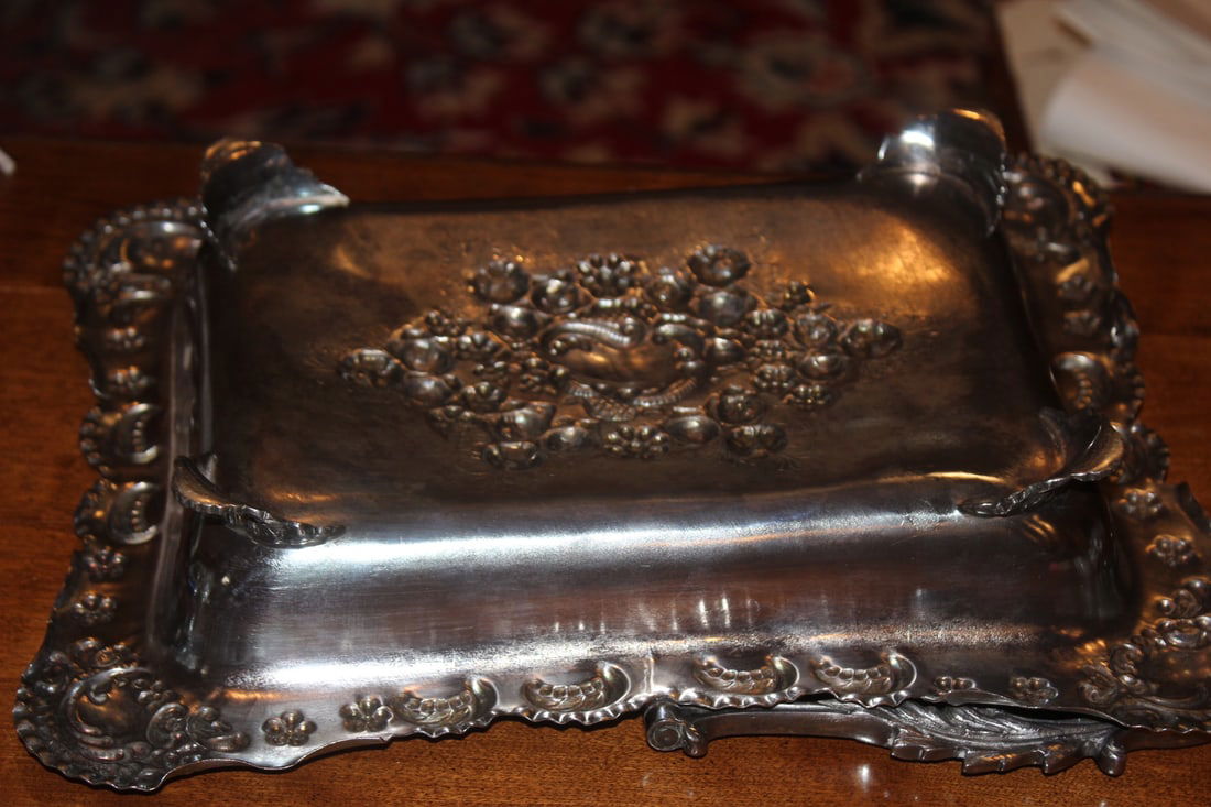 Real Ornate Silverplate Rectangular Basket - 6