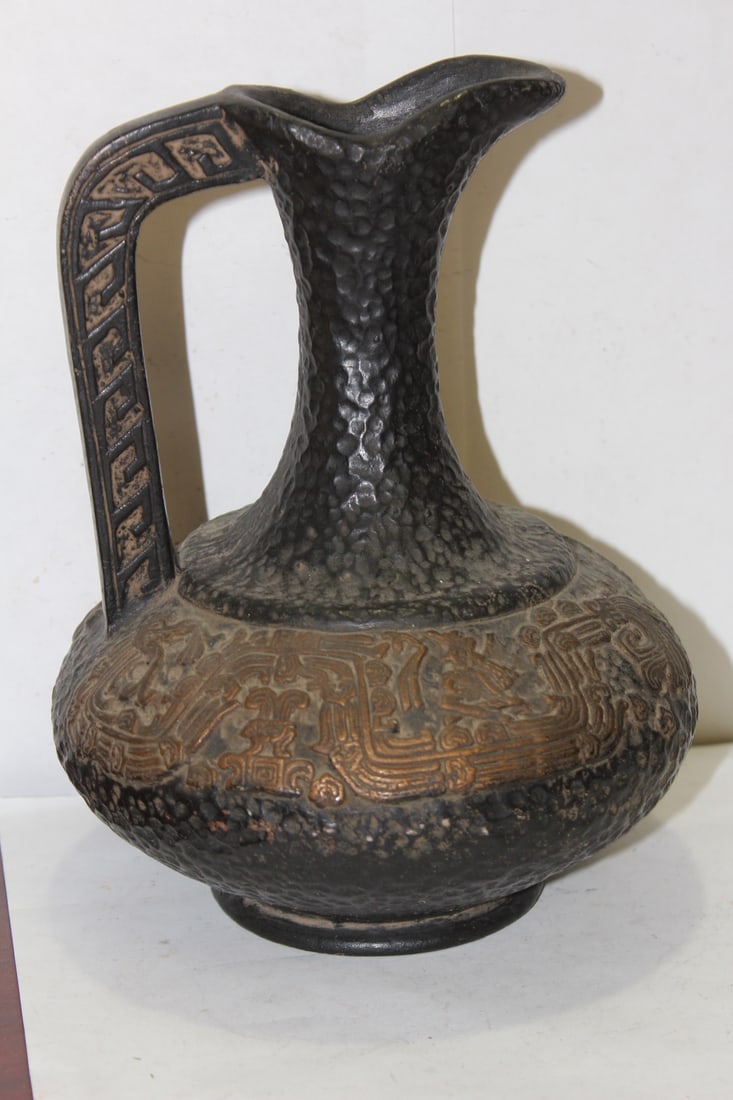 A Carved Mold Ceramic Ewer: appears to be old - 9 3/4" tall