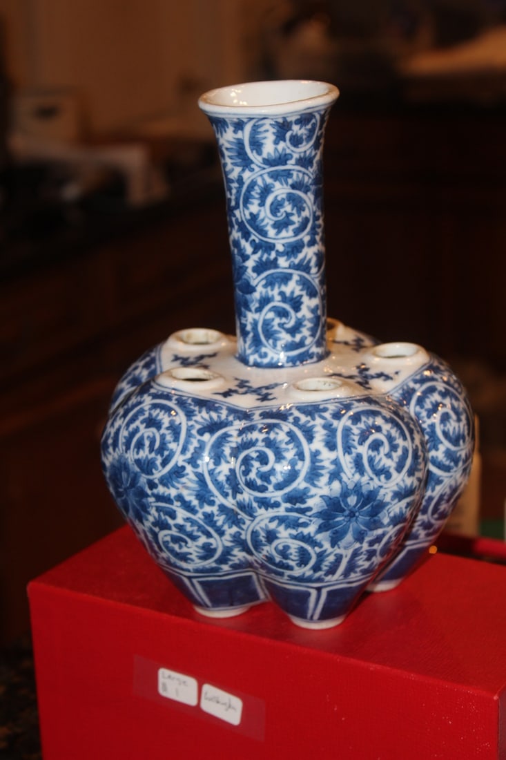 Antique Blue and White Lotus Vase: 19th century - 8 1/4" tall