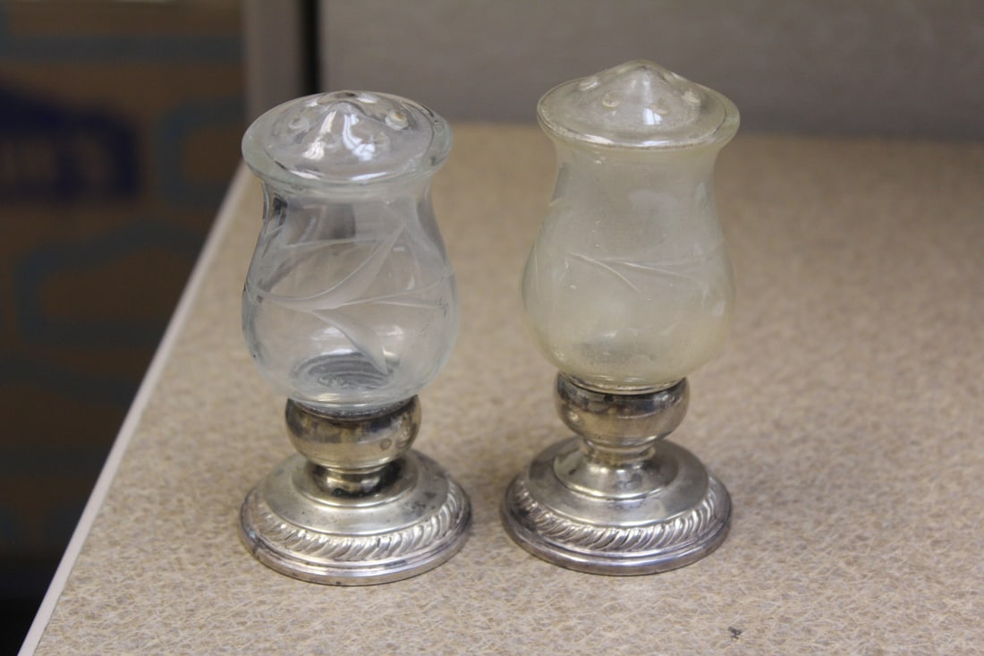 Weighted Sterling Base Salt and Pepper Shakers: a pair - 3 1/2" tall each