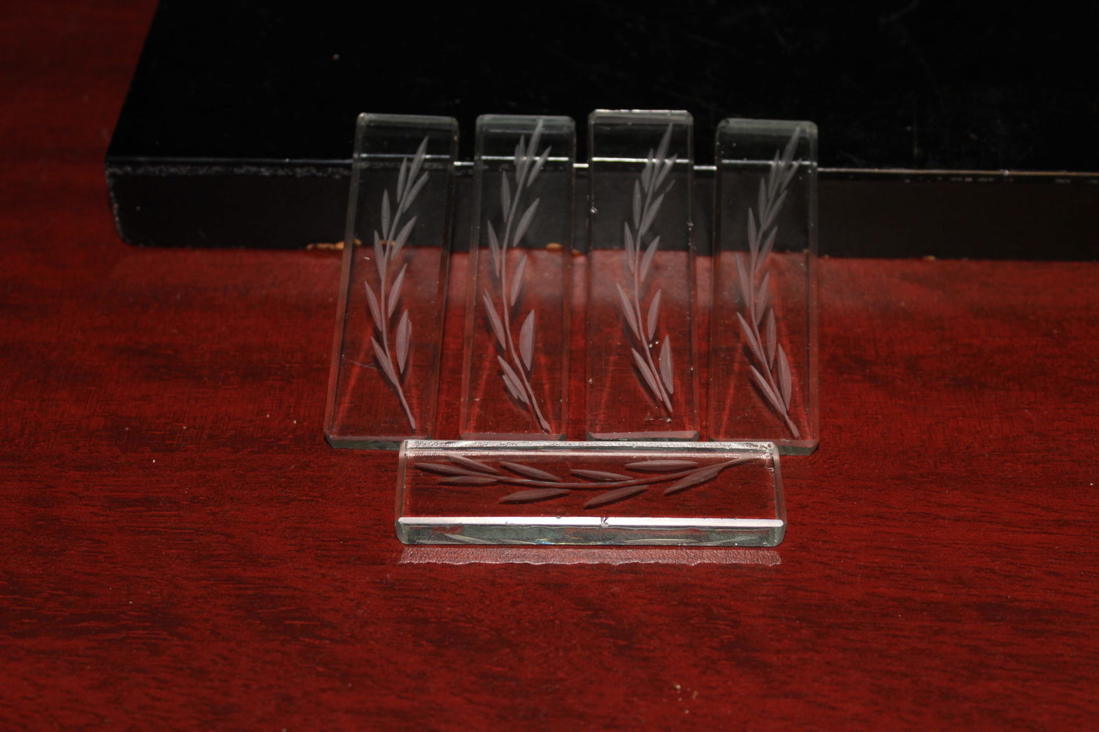 Set of 5 Etched Glass Bars: each mesures 2 7/8" in length