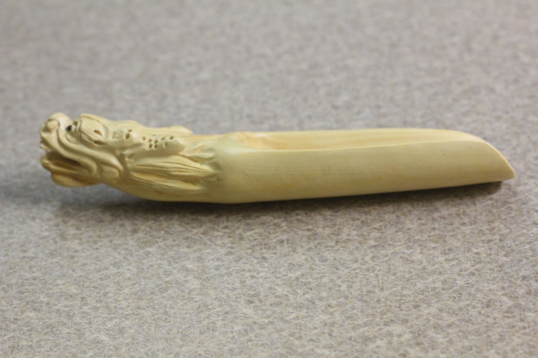 A Signed Japanese Wooden Dragon Scoop: 5 inches long