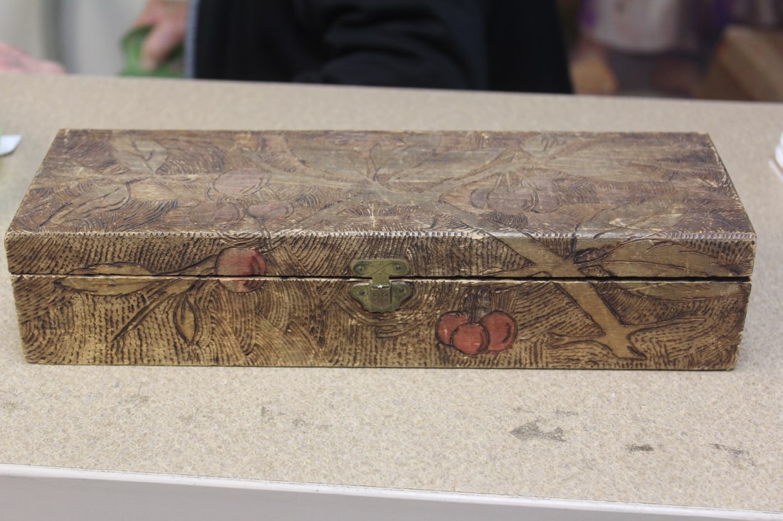 Carved Vintage Long Box: wood construction - 11 3/8" across