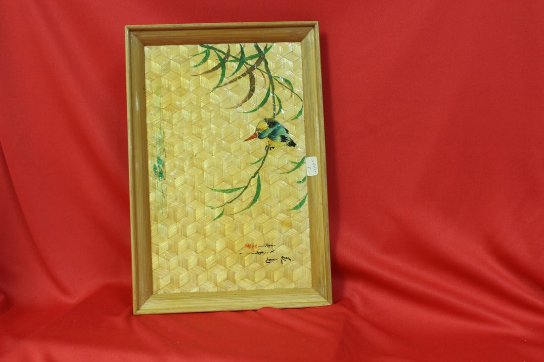 A Handpainted Chinese Bamboo Tray: 11" x 7 1/2"