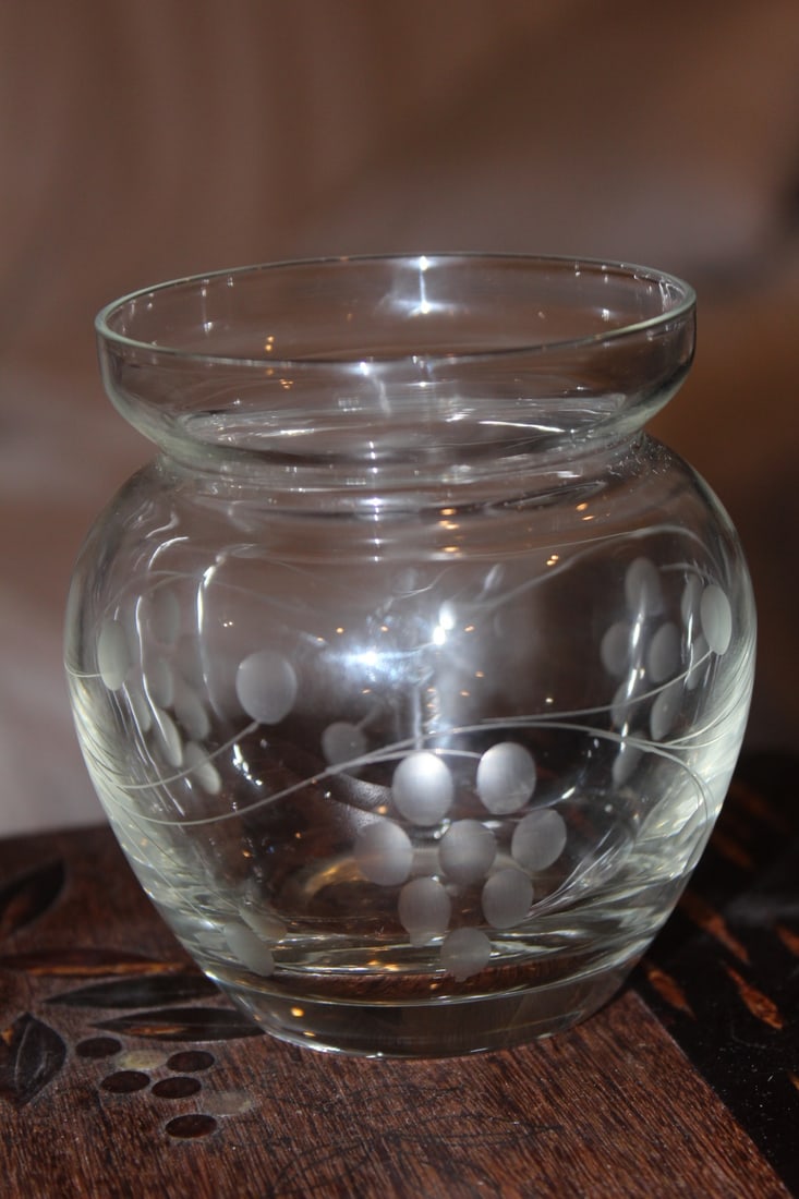 Etched Glass Container: 3 5/8" tall