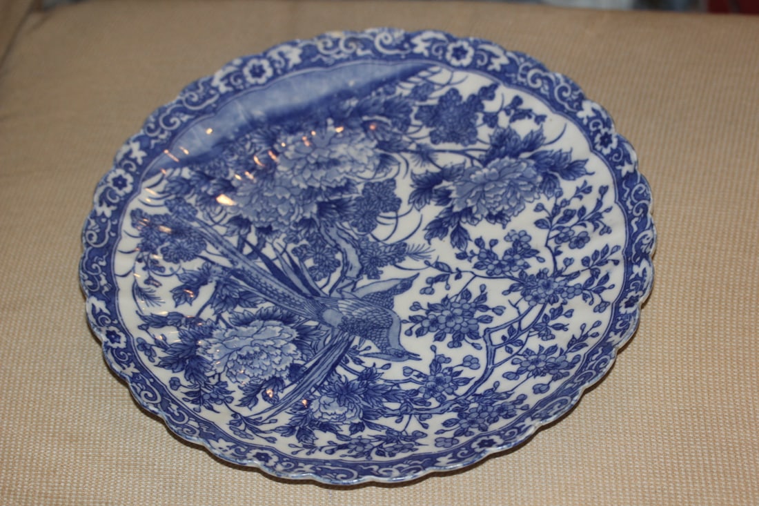 Antique Japanese Blue and White Charger: 19th century -12 inches in diameter - please note: one small chip as shown