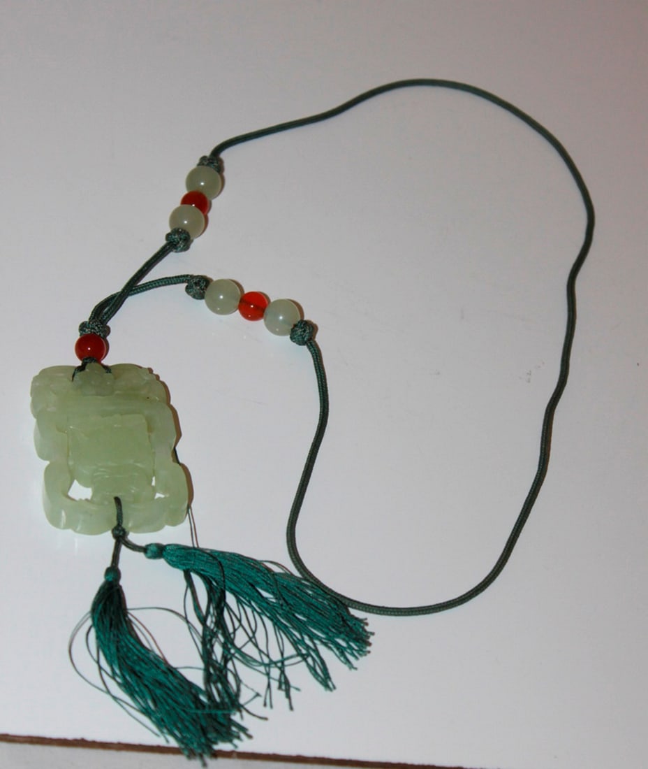 A Chinese Jade / Hardstone Movable Pendant: Antique / Vintage - 2 1/4" x 1 1/2".