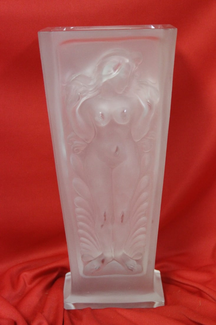 A Frost Glass Nude Vase: 11 3/4" tall - heavy