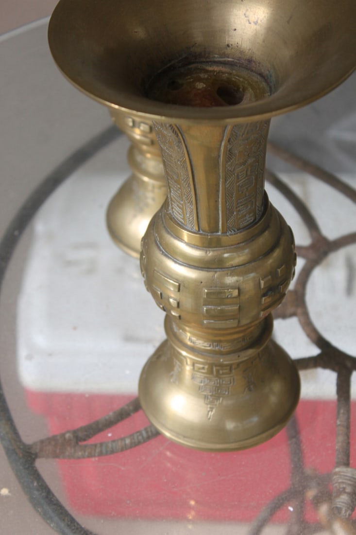 Two Signed Chinese Gu Shape Vases - 4