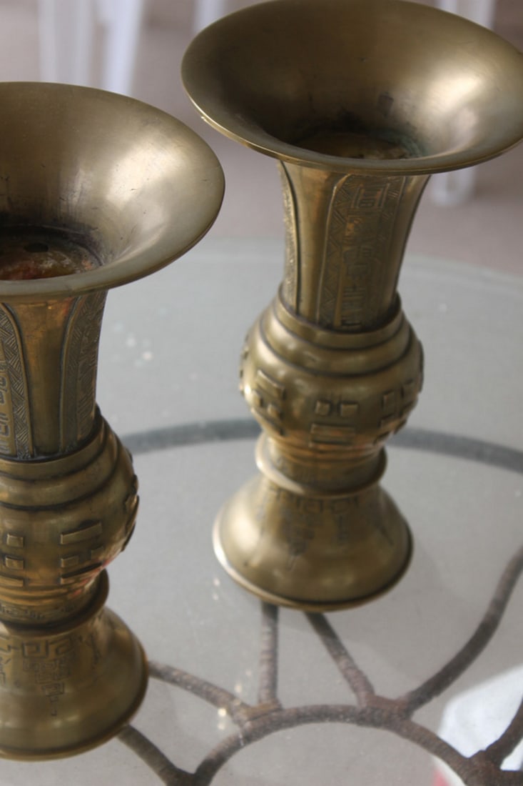 Two Signed Chinese Gu Shape Vases - 6