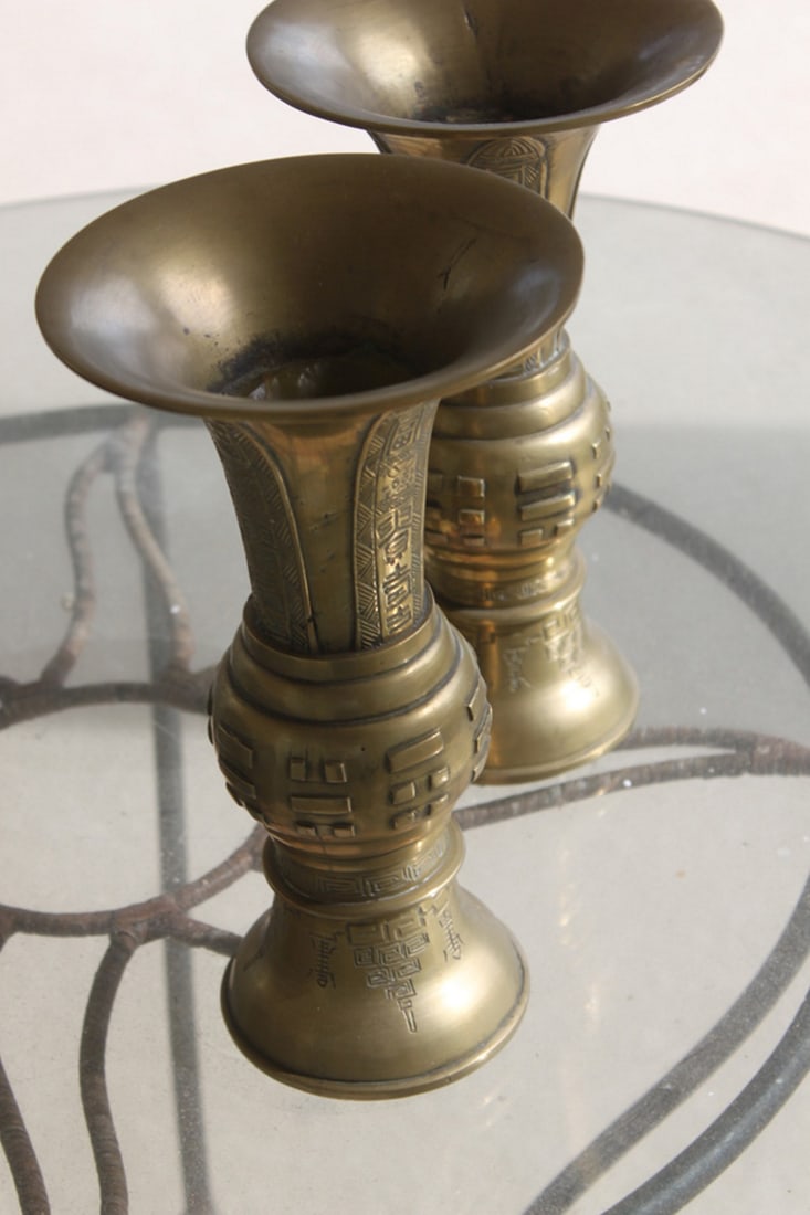 Two Signed Chinese Gu Shape Vases - 7