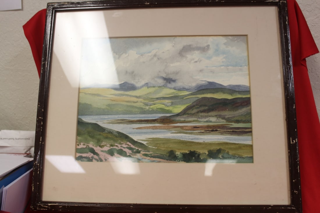 A Watercolour on Caragh Lake: Signed Marshall Adams? - overall= 22" x 18 3/4"