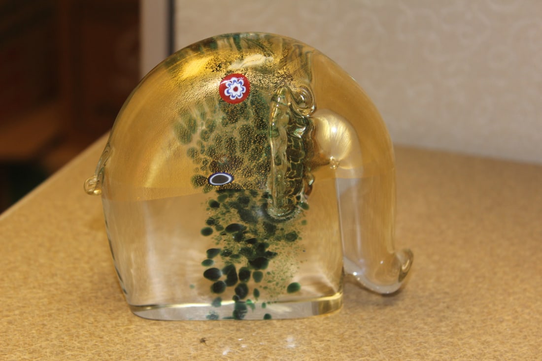 Rare Murano Millifiori Art Glass Elephant: signed - 4 1/4" tall x 4 1/2" wide