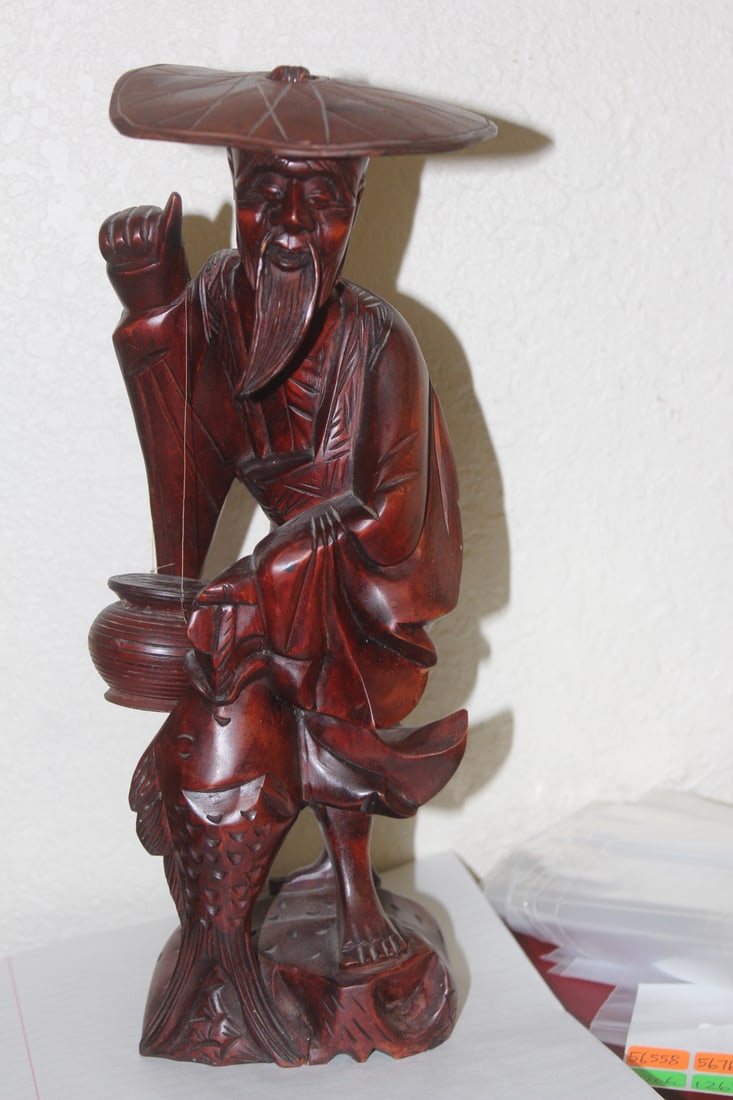Chinese Wooden Fisherman: 12" tall