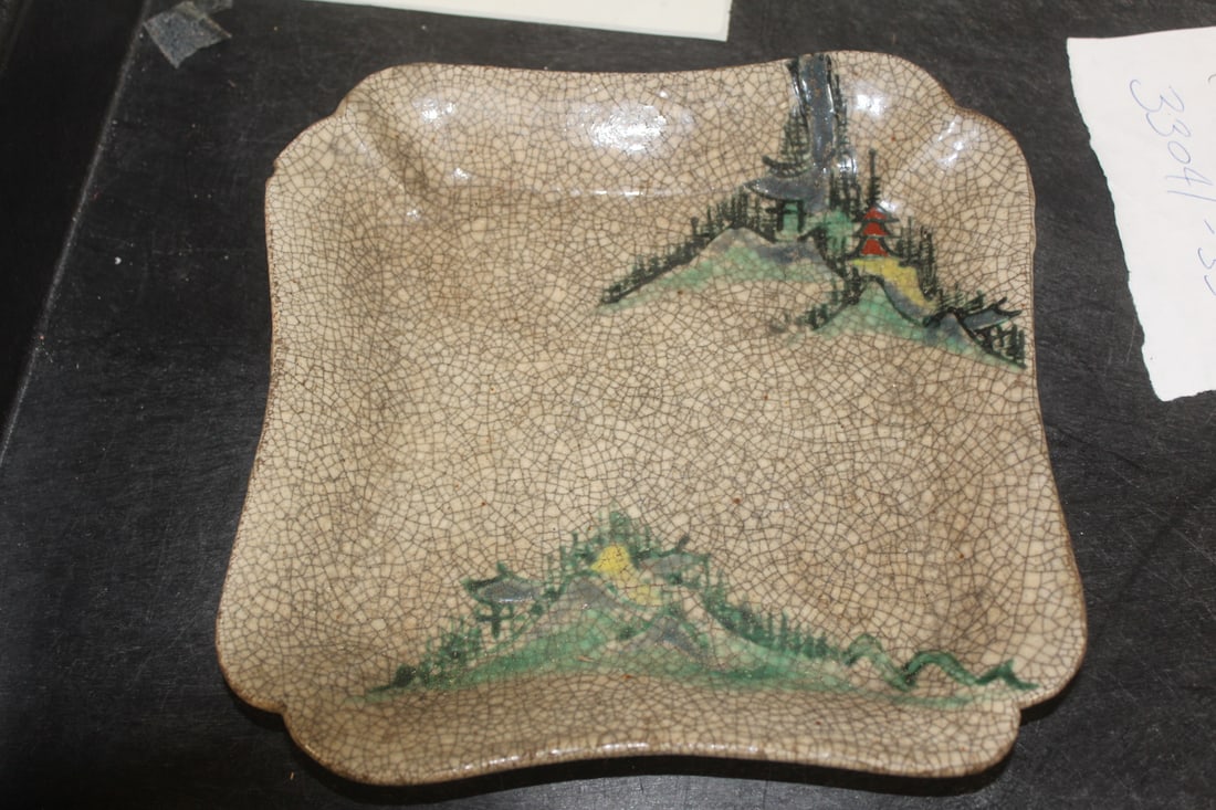 Antique Chinese Crackle Square Vase: please note: one small rim chip as shown - 7 1/4" square