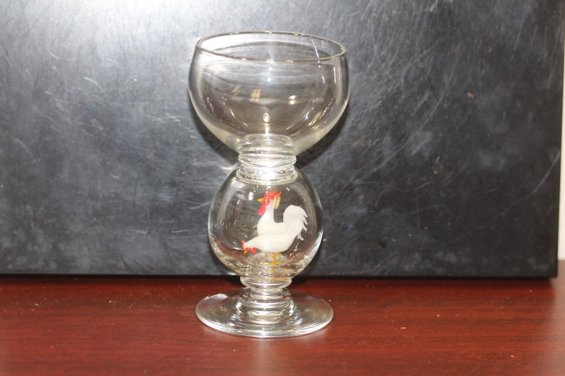A Bimini Rooster Glass Goblet: 4 3/4" tall
