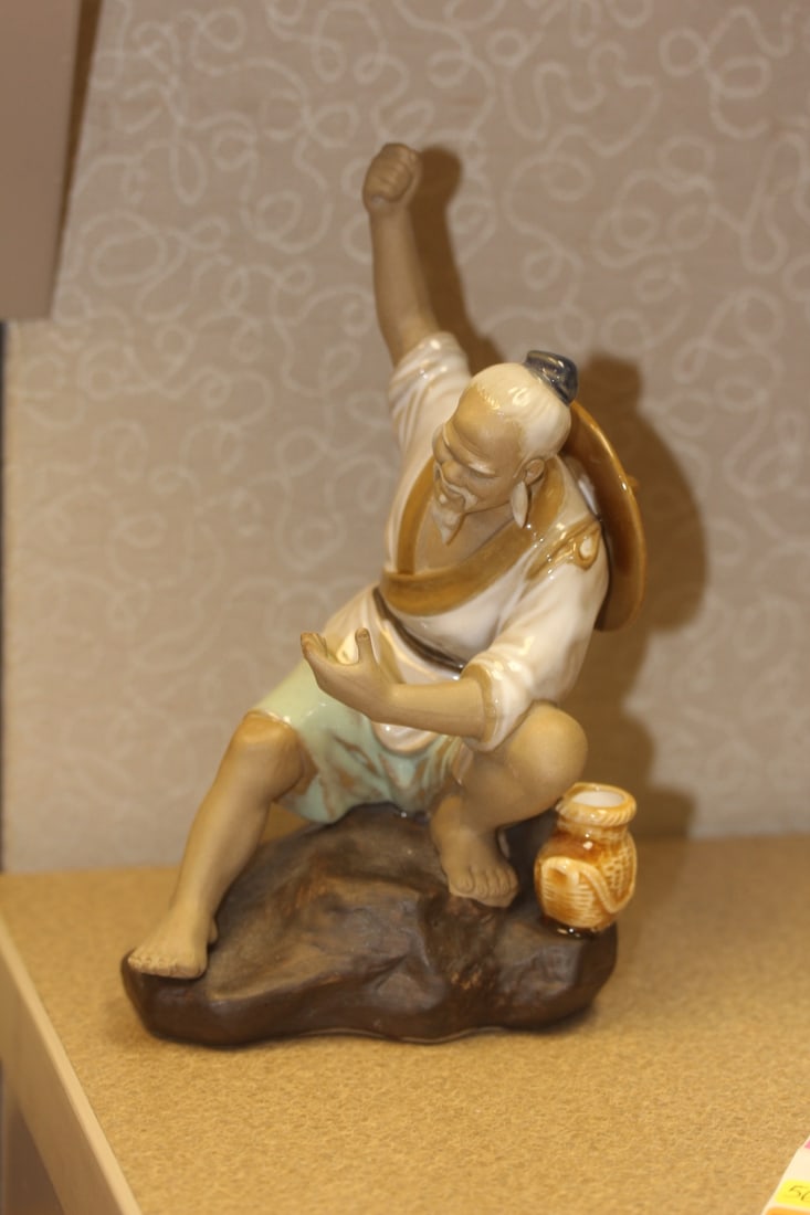 Chinese Mudman Fisherman: missing fishpole - 8 1/4" tall