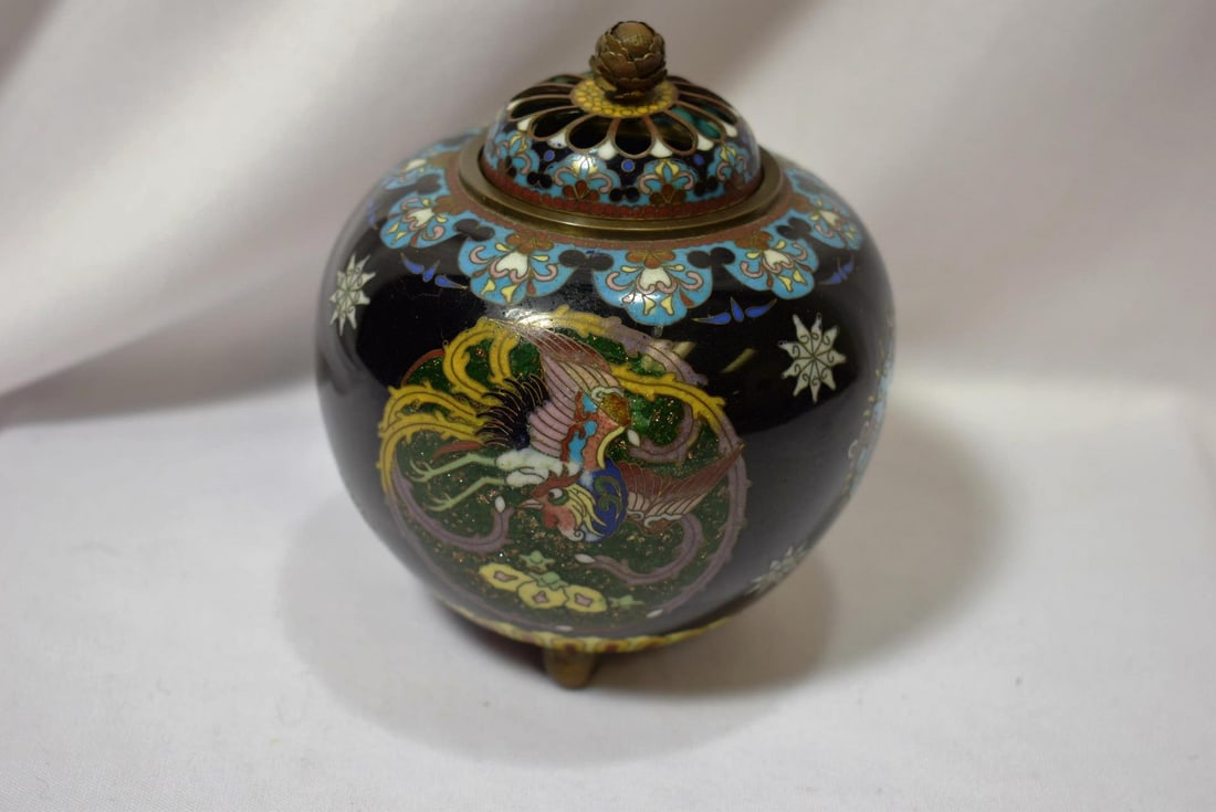 A Beautiful Japanese Cloisonne Incense Burner: most likely 19th century - 5 1/4" tall