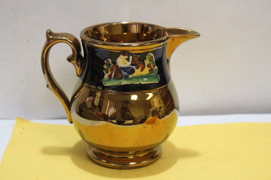A Ceramic Lusterware Pitcher: 4 3/8" tall