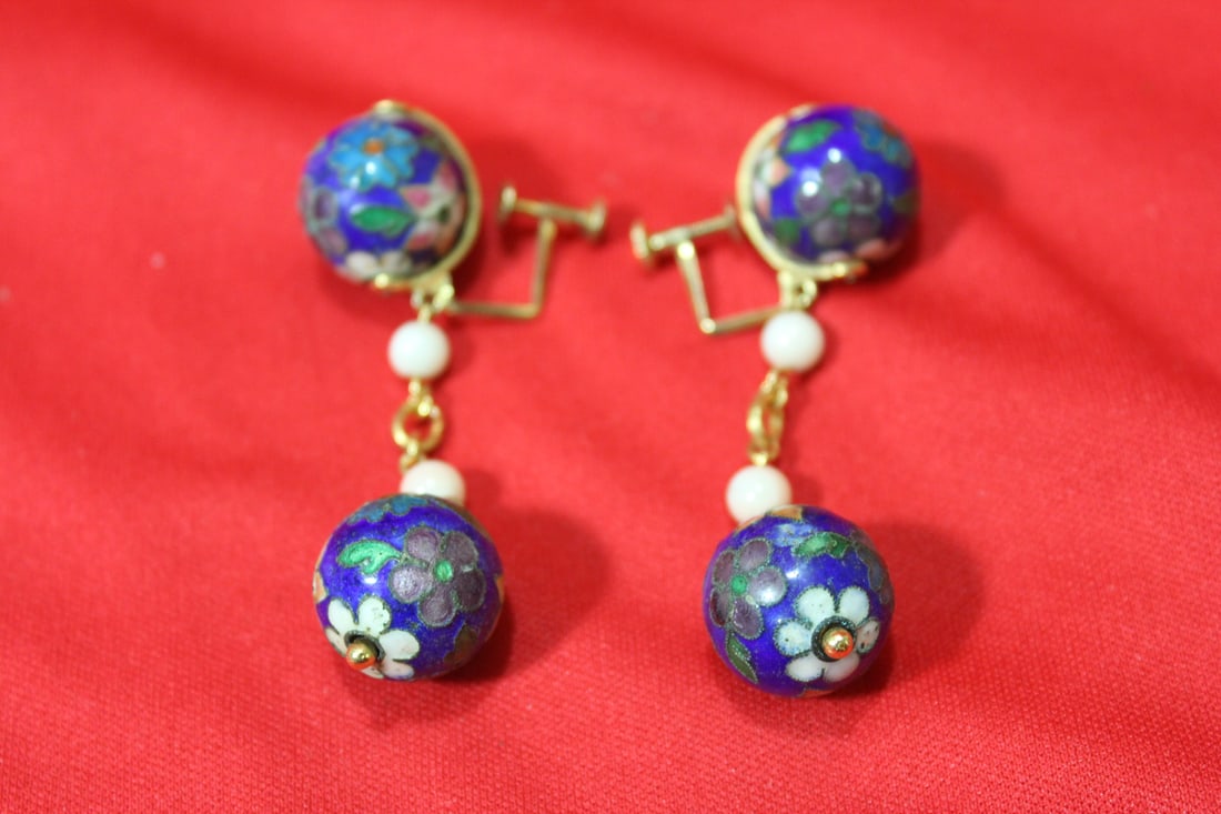A Pair Of Cloisonne Earrings: as shown