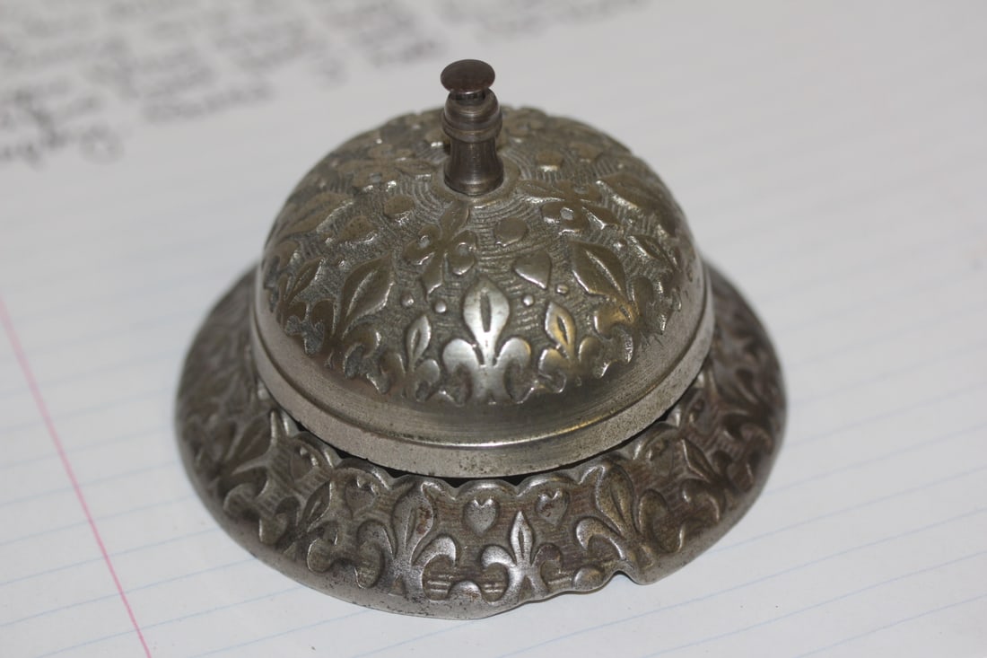 Antique Hotel Table Bell: well carved - 3 1/8" in diameter