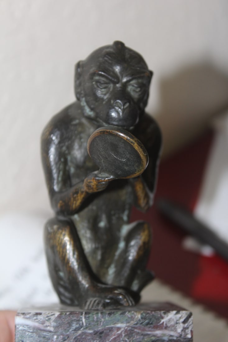 Bronze Monkey on Marble Base - 2