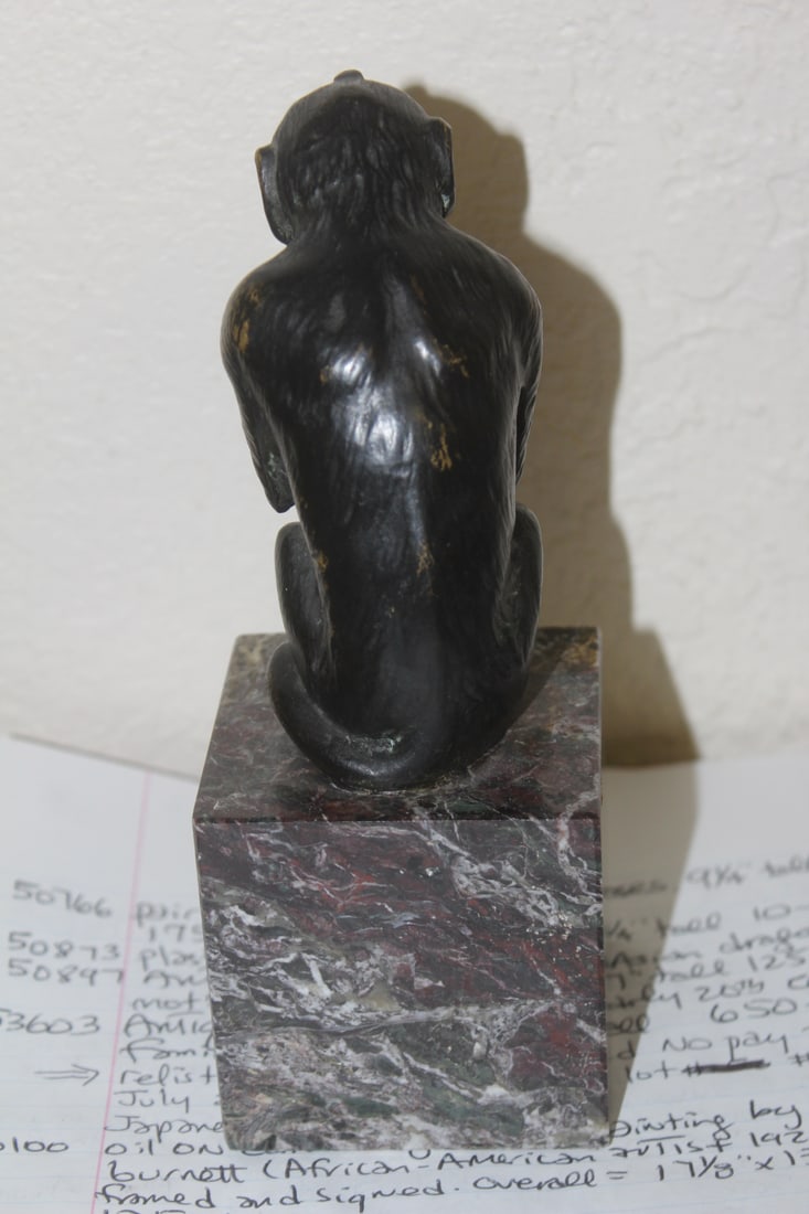 Bronze Monkey on Marble Base - 5