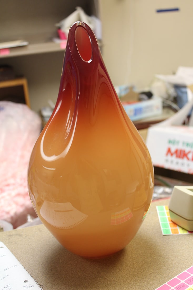 Signed Flux Glass Design Art Glass Vase: 14 1/2" tall - modern design