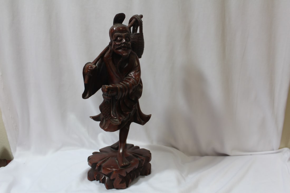 A Chinese Wooden Figurine: 12" tall