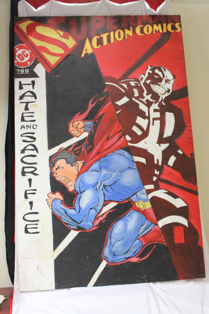 A Painted Superman Comic on Board: most likely custom made - 40 1/4" x 26"