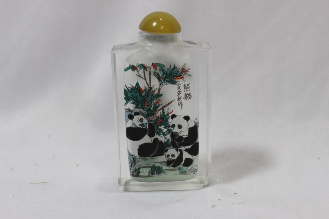 An Inside Painting Crystal or Glass Snuff Bottle: 3 1/8" tall